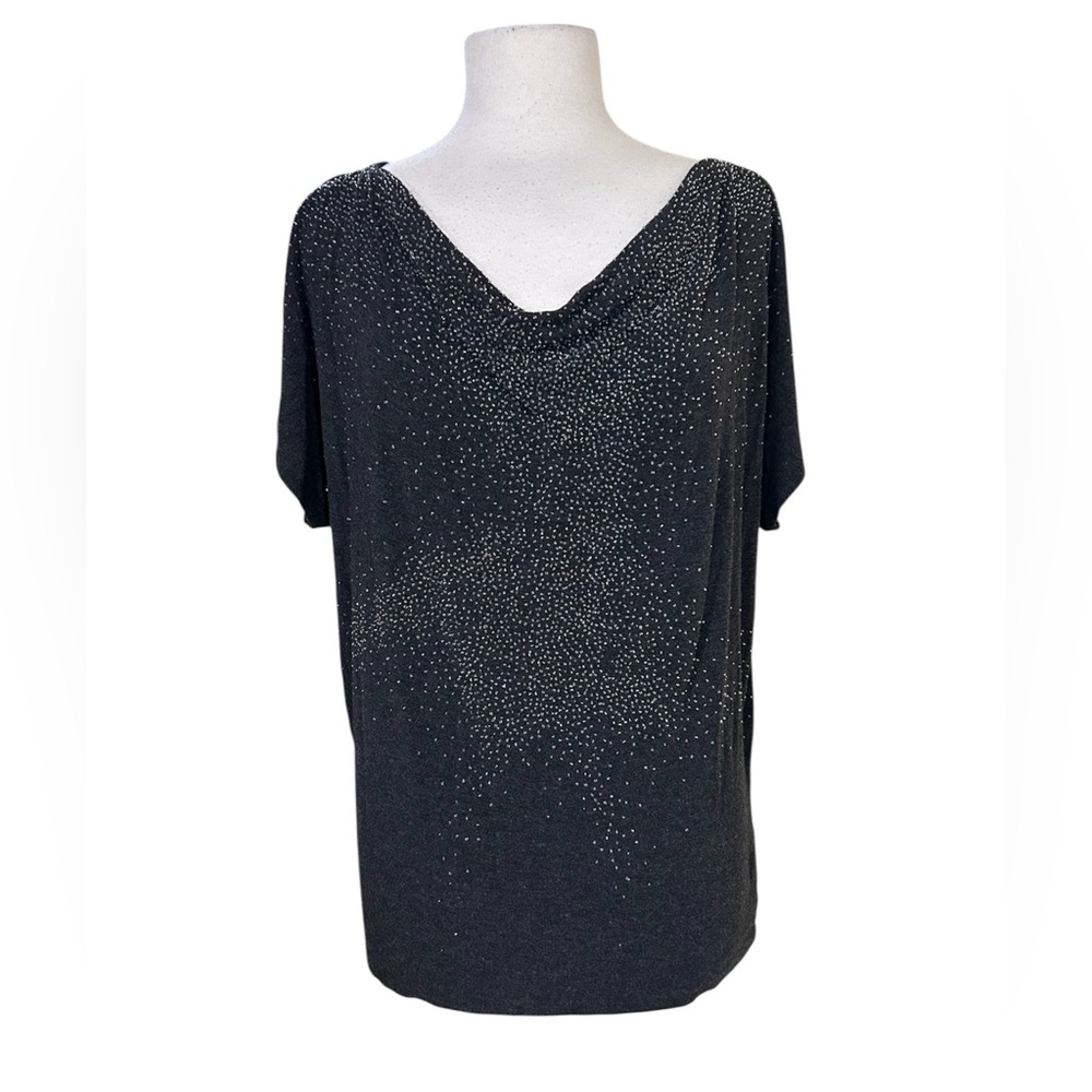EILEEN FISHER Top XL Viscose Stretch Jersey Hand Beaded Cowl Dolman Sweater Boho
